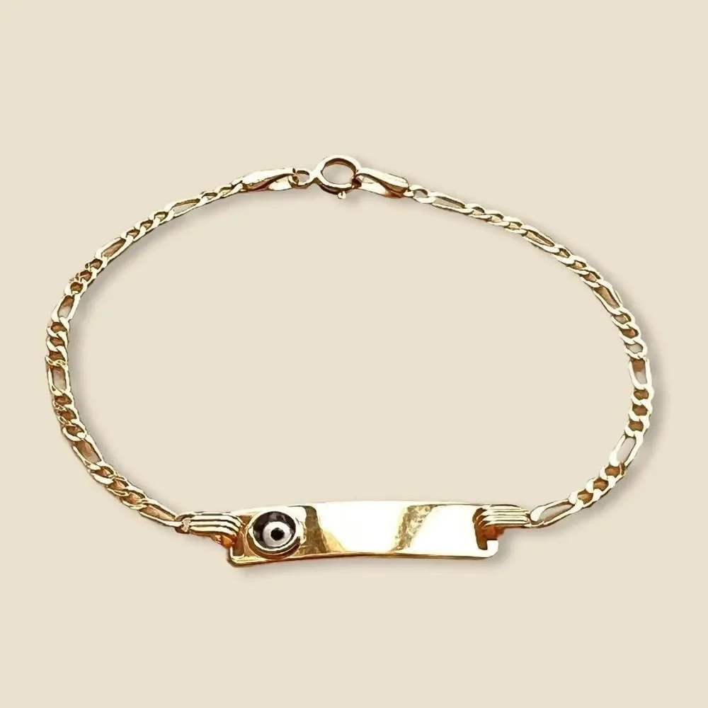 14k solid yellow gold kids bracelet | evil eye ID baby Bracelet |